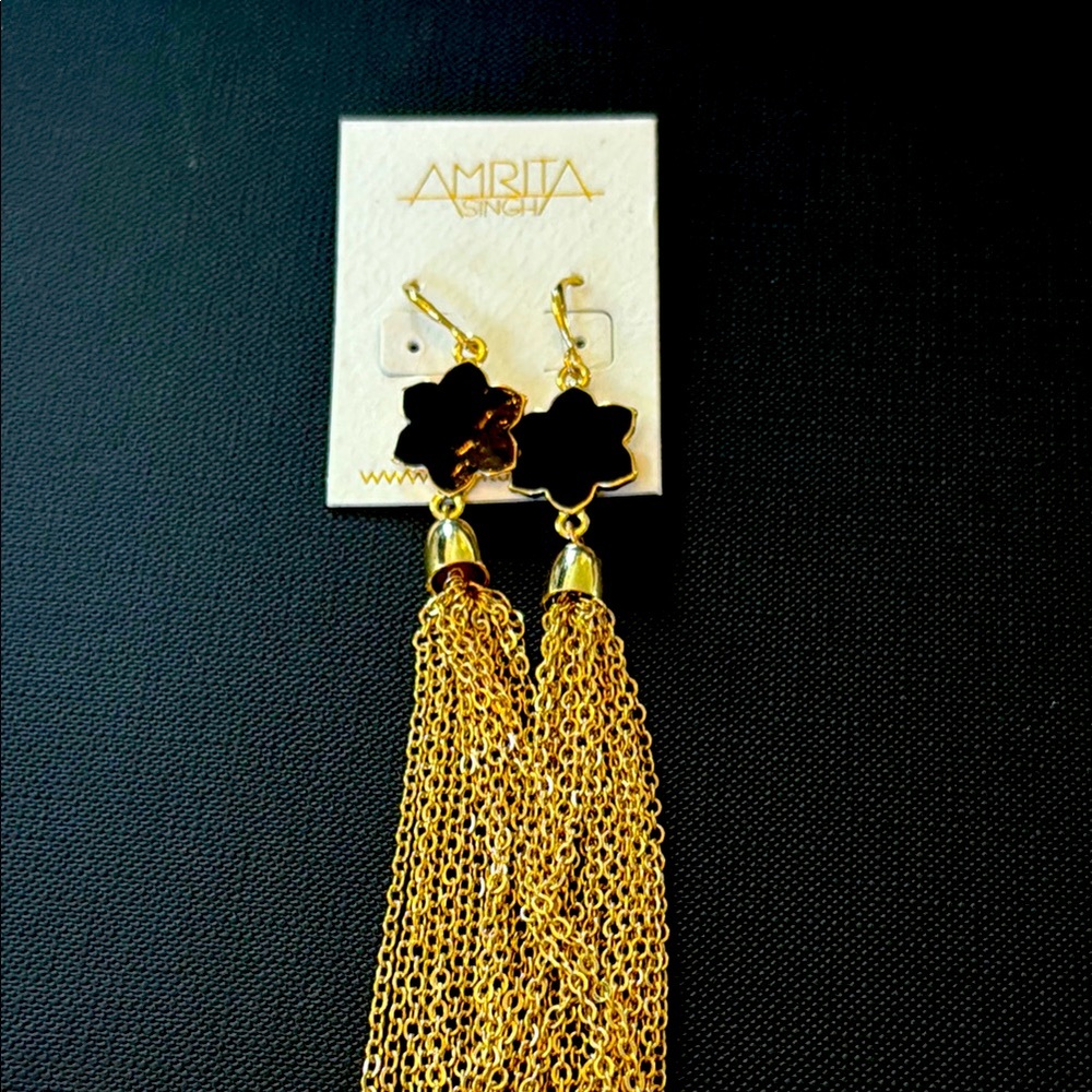 Amrita Singh black enamel flower earrings